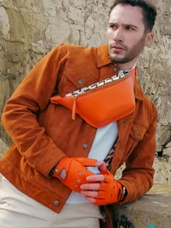 PAUL MARIUS Mitaines Pilote Homme - Orange / Naturel